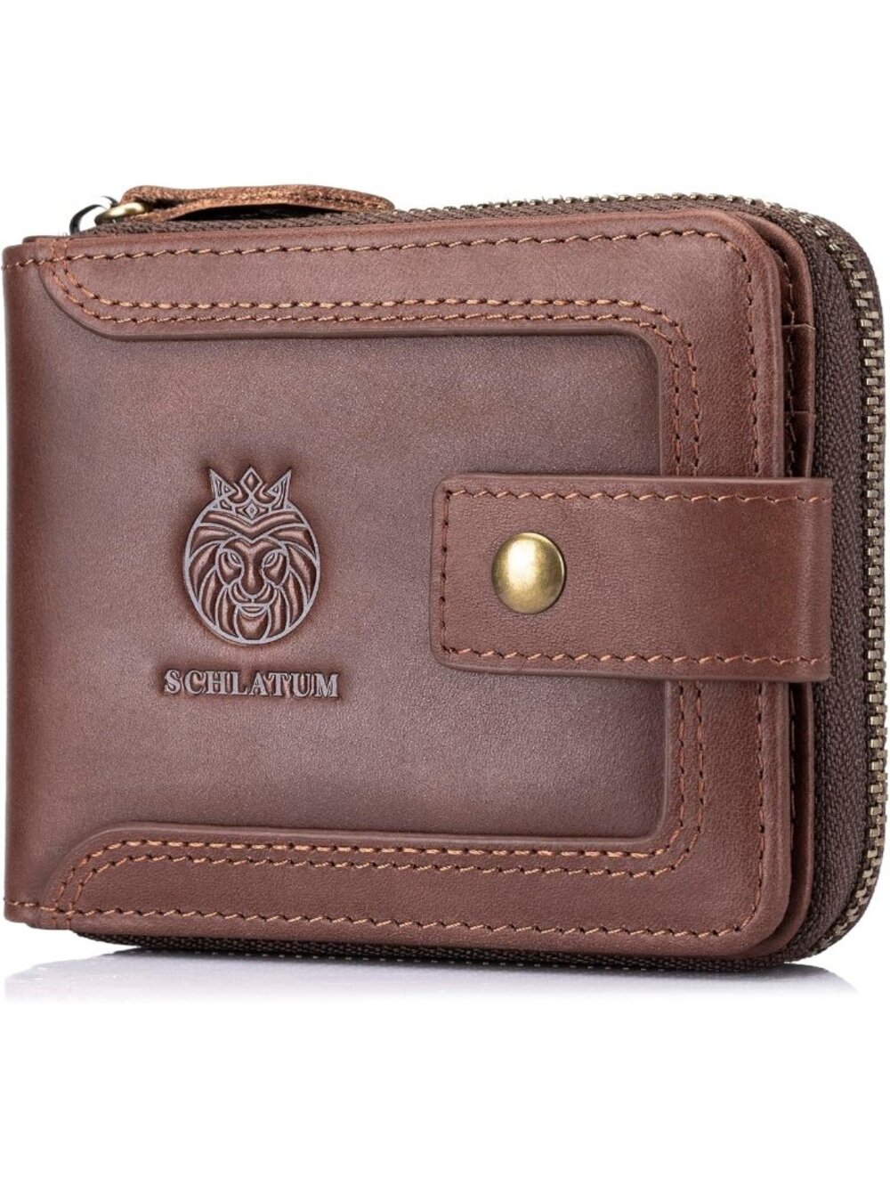 Vintage Genuine Leather RFID Blocking Zipper Wallet for Men, Large Capacity